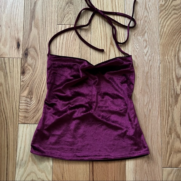 NWT re:named Velvet Halter Top Burgundy ~ small - Picture 2 of 12